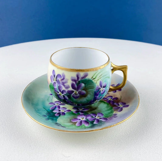 Vintage Porcelain Tea Cup & Saucer | Hand-Painted Violets | Modern Farmhouse | Collectors & Hosts