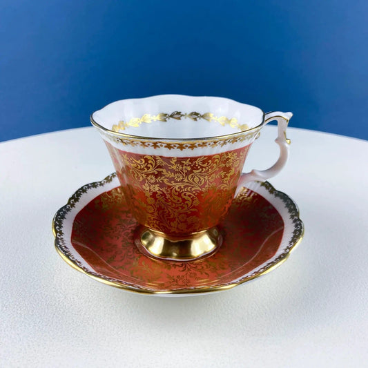 Vintage Royal Albert Brown & Gold Tea Coffee Cup and Saucer | All Over Flower Motif | Gold Leaf Border | Collectors & Hosts