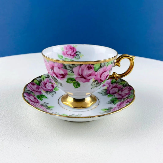 Vintage Royal Sealy Tea Coffee Cup & Saucer with Pink Roses Design | Dining Room Decor | Modern Farmhouse | Collectors & Hosts