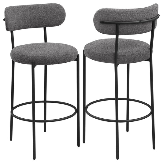 Viola Boucle Upholstered Bar Chair Grey (Set of 2) Bar Height (28"-30") | 20 x 20 x 41 in | Boucle & Metal | Home