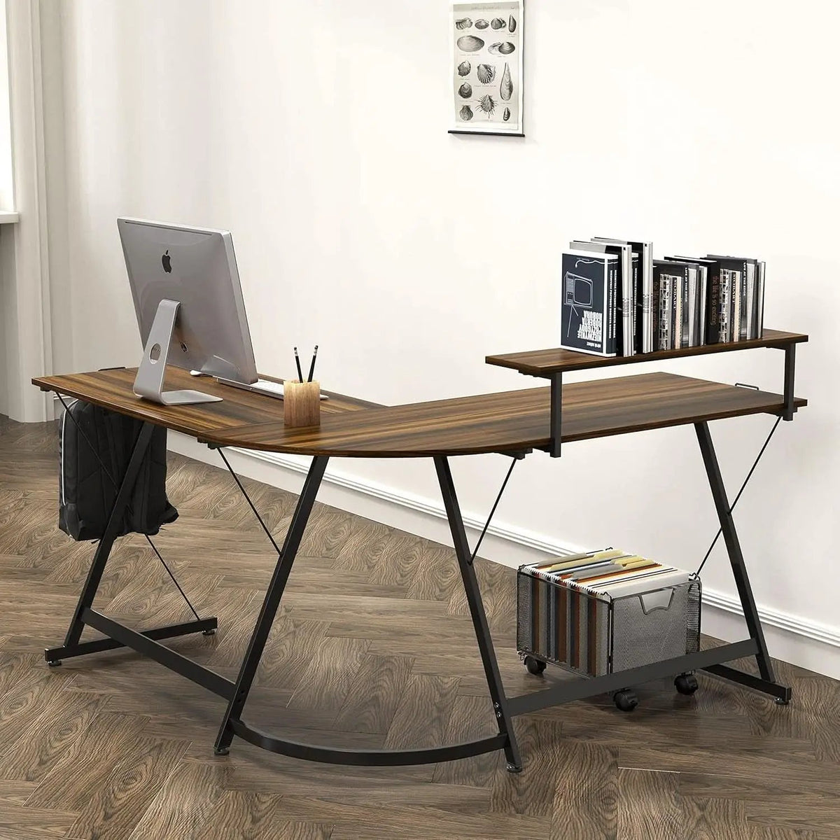 Vista L Shape Desk With Monitor Stand Walnut Finish from PriceLows™