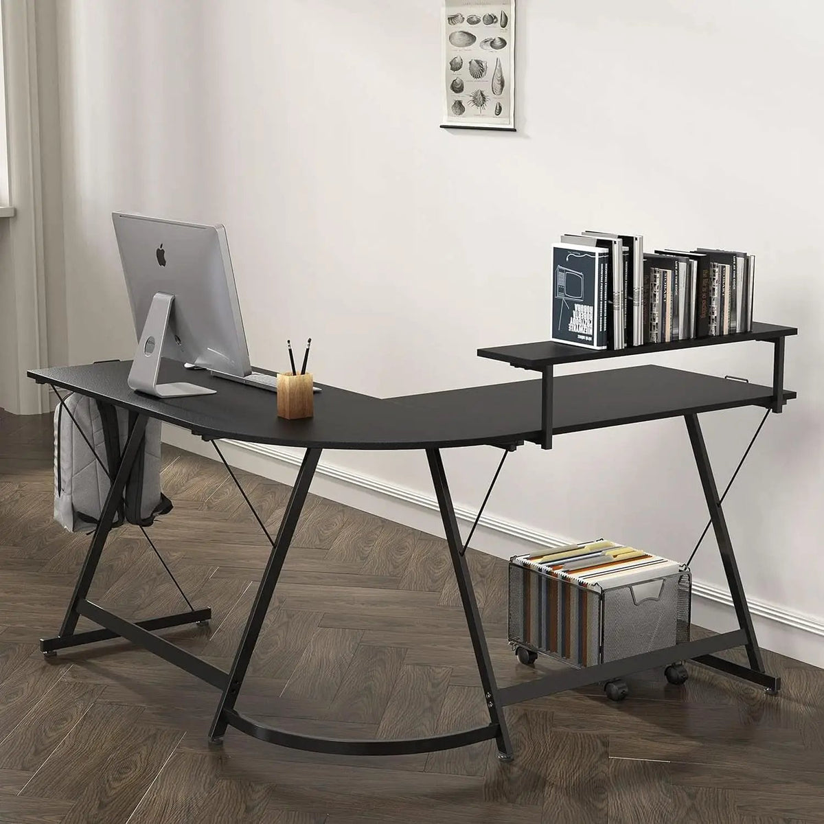 Vista L Shaped Desk With Removable Monitor Shelf In Black from PriceLows™