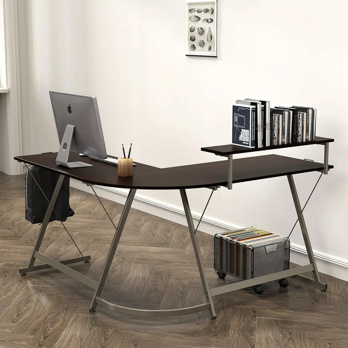 Vista L Shaped Desk With Removable Monitor Stand Espresso from PriceLows™
