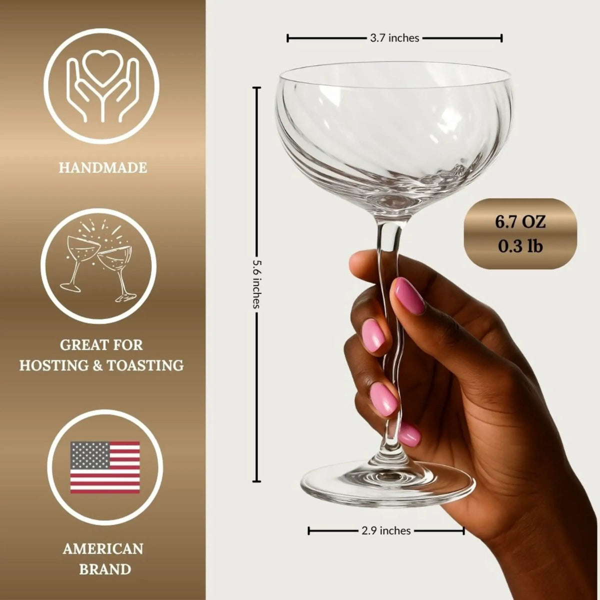 Crystal Coupe Glasses | Handfinished Edges | Set Of 4 Pieces