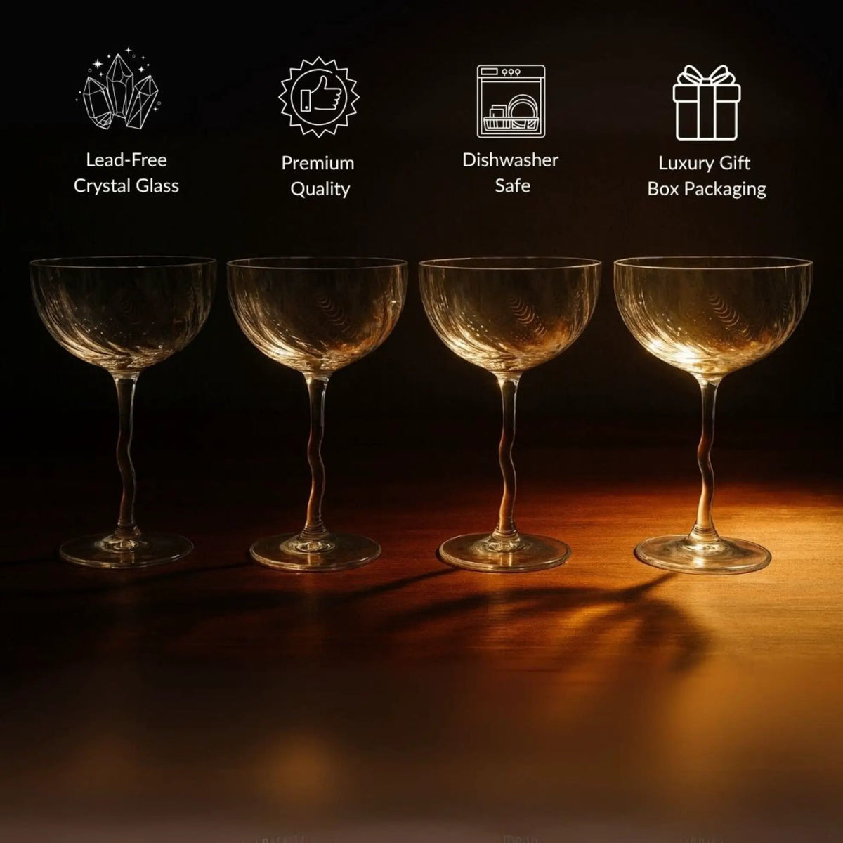 Crystal Coupe Glasses | Handfinished Edges | Set Of 4 Pieces
