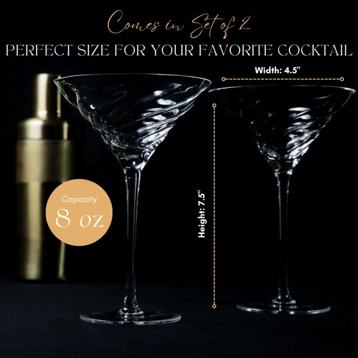 Vortex Crystal Martini Glasses | Spiral Vortex Pattern | Set Of Two