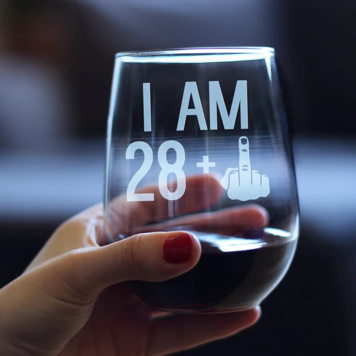 Etched Stemless Wine Glass | 17 oz | Dishwasher Safe | 28 + 1 Middle Finger - 29th Birthday