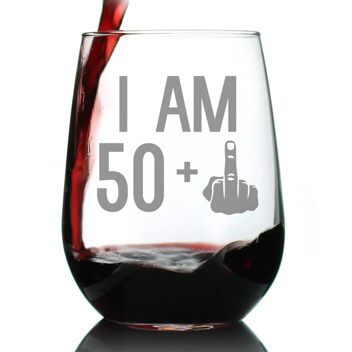 Etched Stemless Wine Glass | 17 oz | Dishwasher Safe | 50 + 1 Middle Finger - 51st Birthday