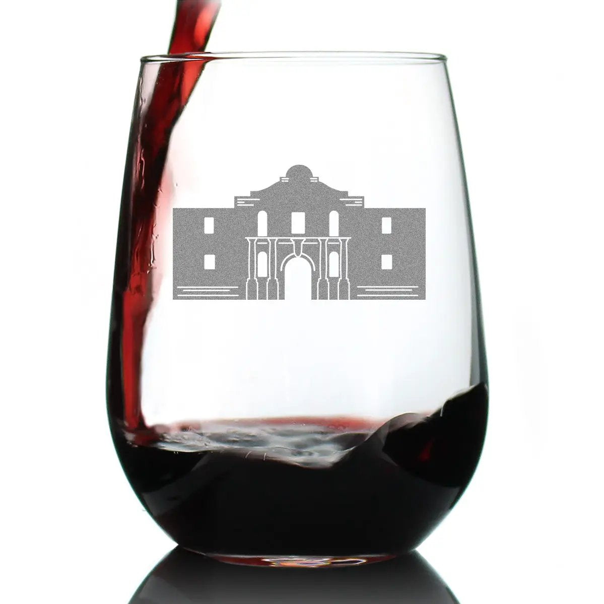 Stemless Wine Glass | 17 Oz Capacity | Hand Etched Alamo Design