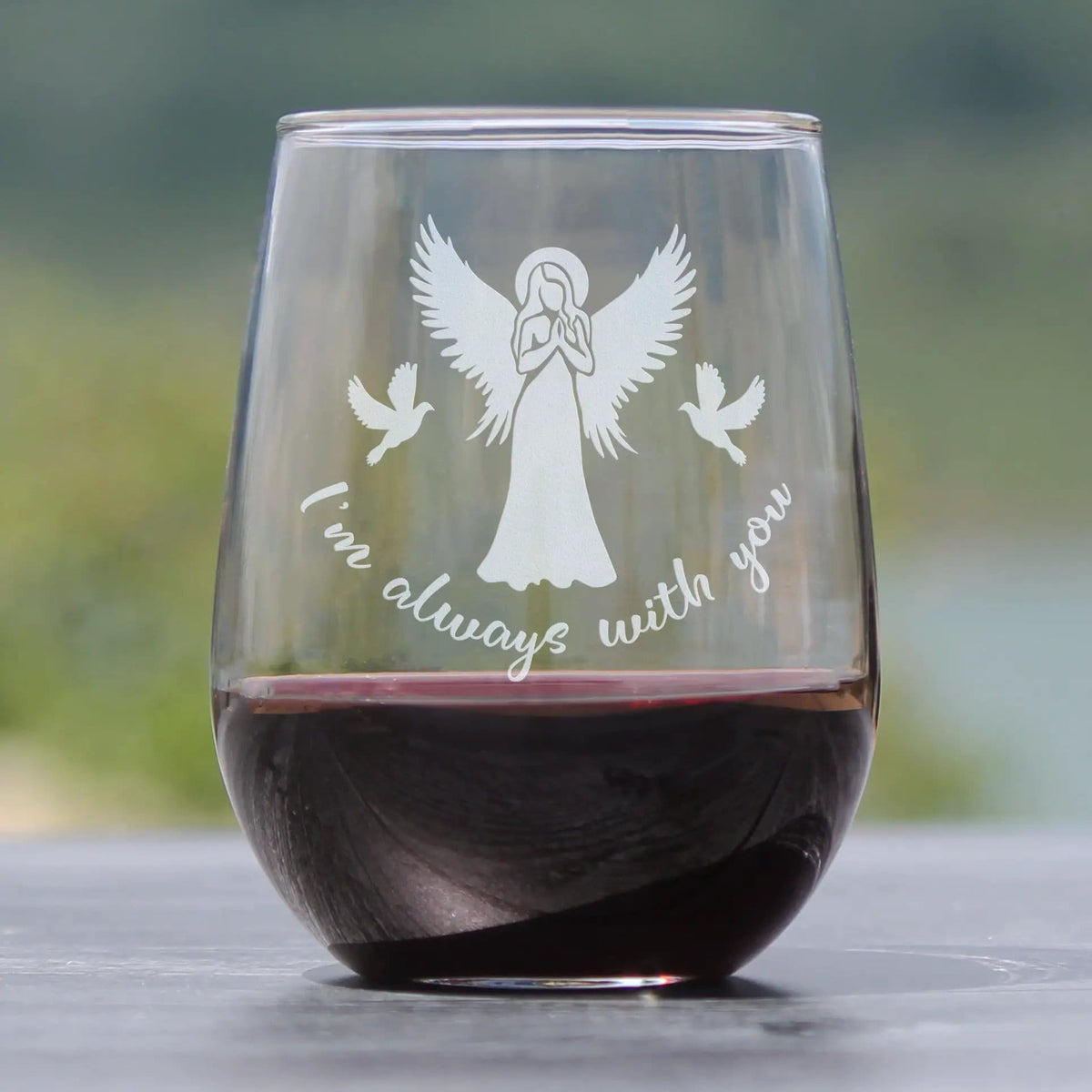 Etched Stemless Wine Glass | 17 oz | Dishwasher Safe | Always With You - Angel