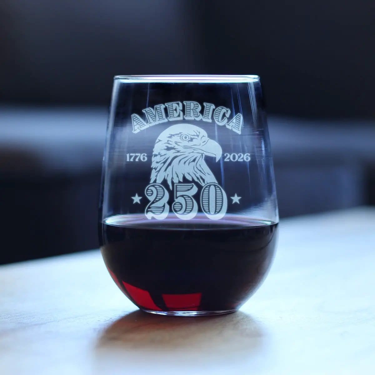 Etched Stemless Wine Glass | 17 oz | Dishwasher Safe | America's 250th Anniversary Engraved