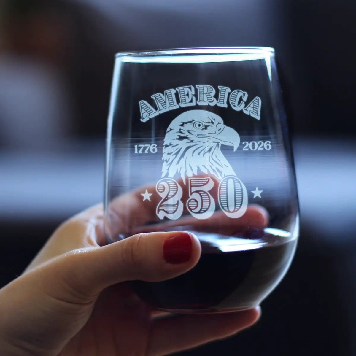 Etched Stemless Wine Glass | 17 oz | Dishwasher Safe | America's 250th Anniversary Engraved