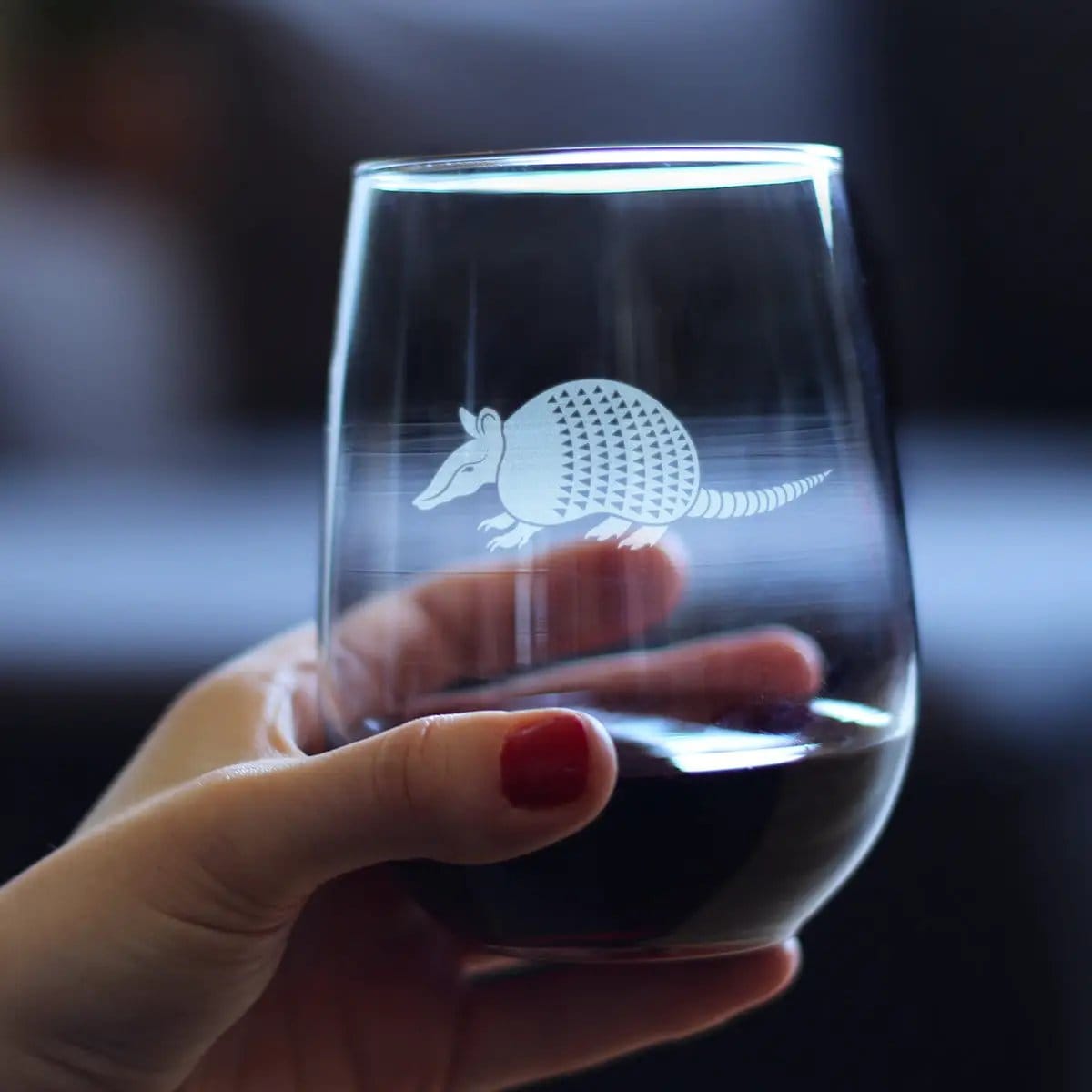 Etched Stemless Wine Glass | 17 oz | Dishwasher Safe | Armadillo Engraved