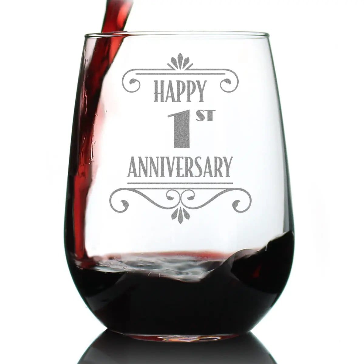 Etched Stemless Wine Glass | 17 oz | Dishwasher Safe | Happy 1st Anniversary Engraved