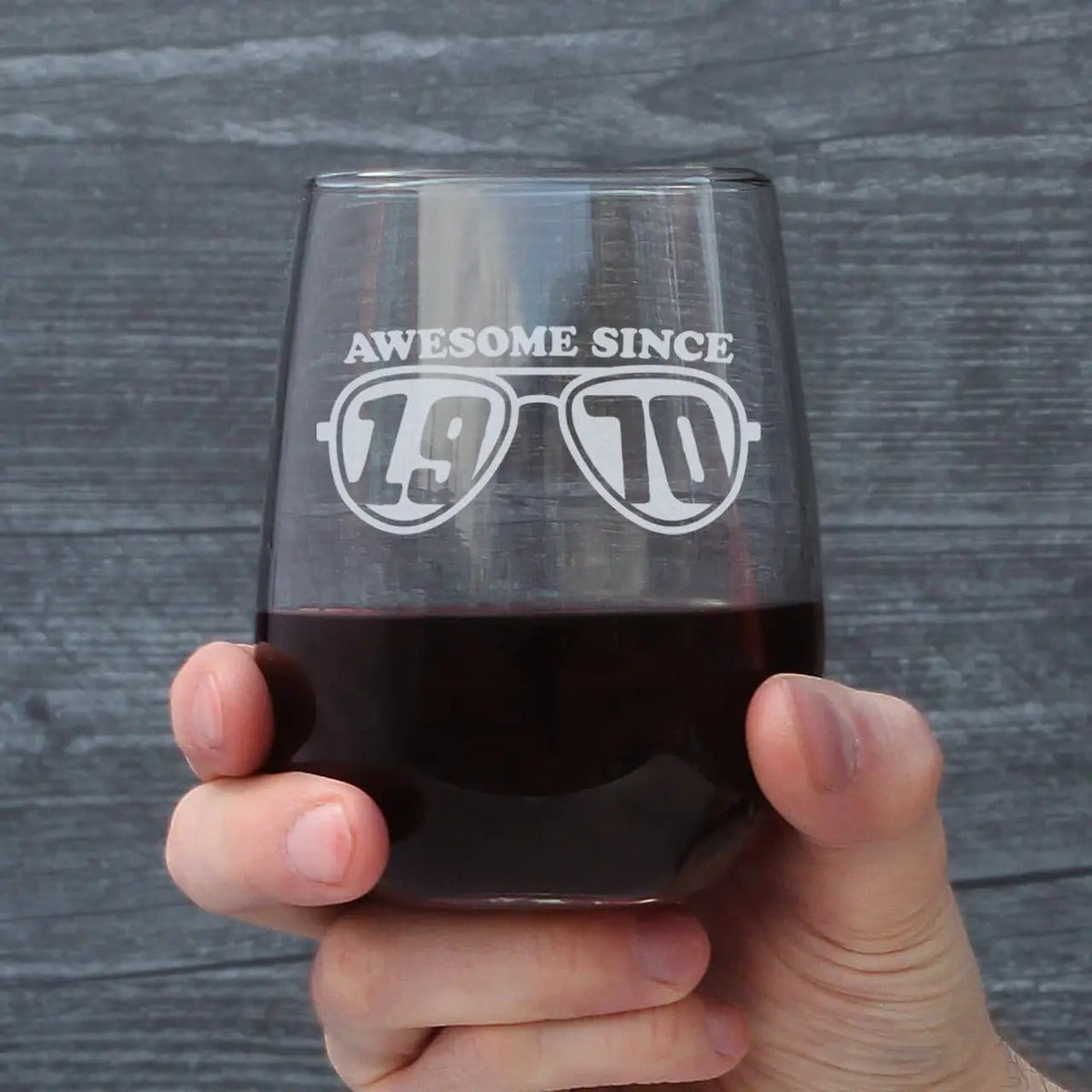 Etched Stemless Wine Glass | 17 oz | Dishwasher Safe | Awesome Since 1970 Engraved