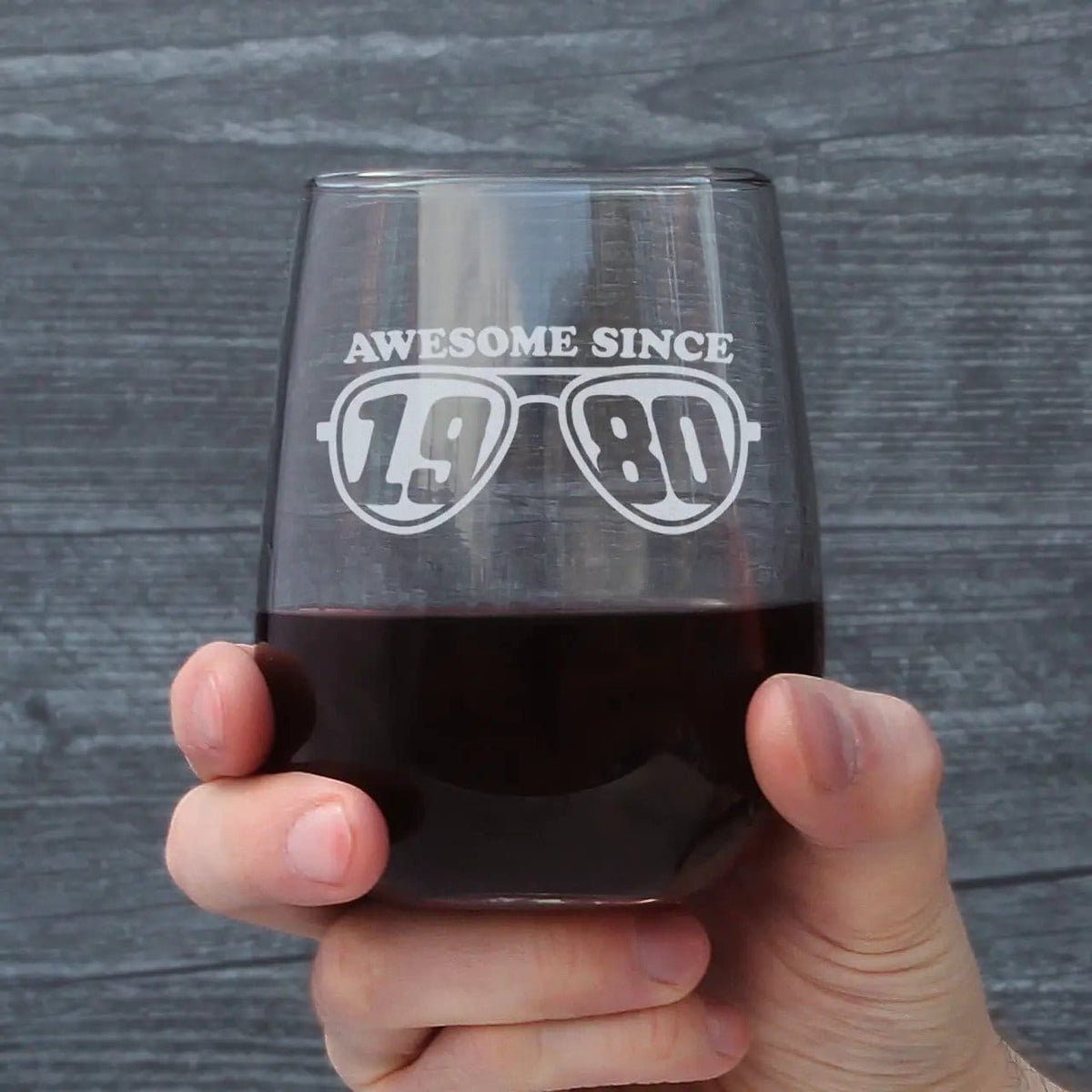 Etched Stemless Wine Glass | 17 oz | Dishwasher Safe | Awesome Since 1980 Engraved