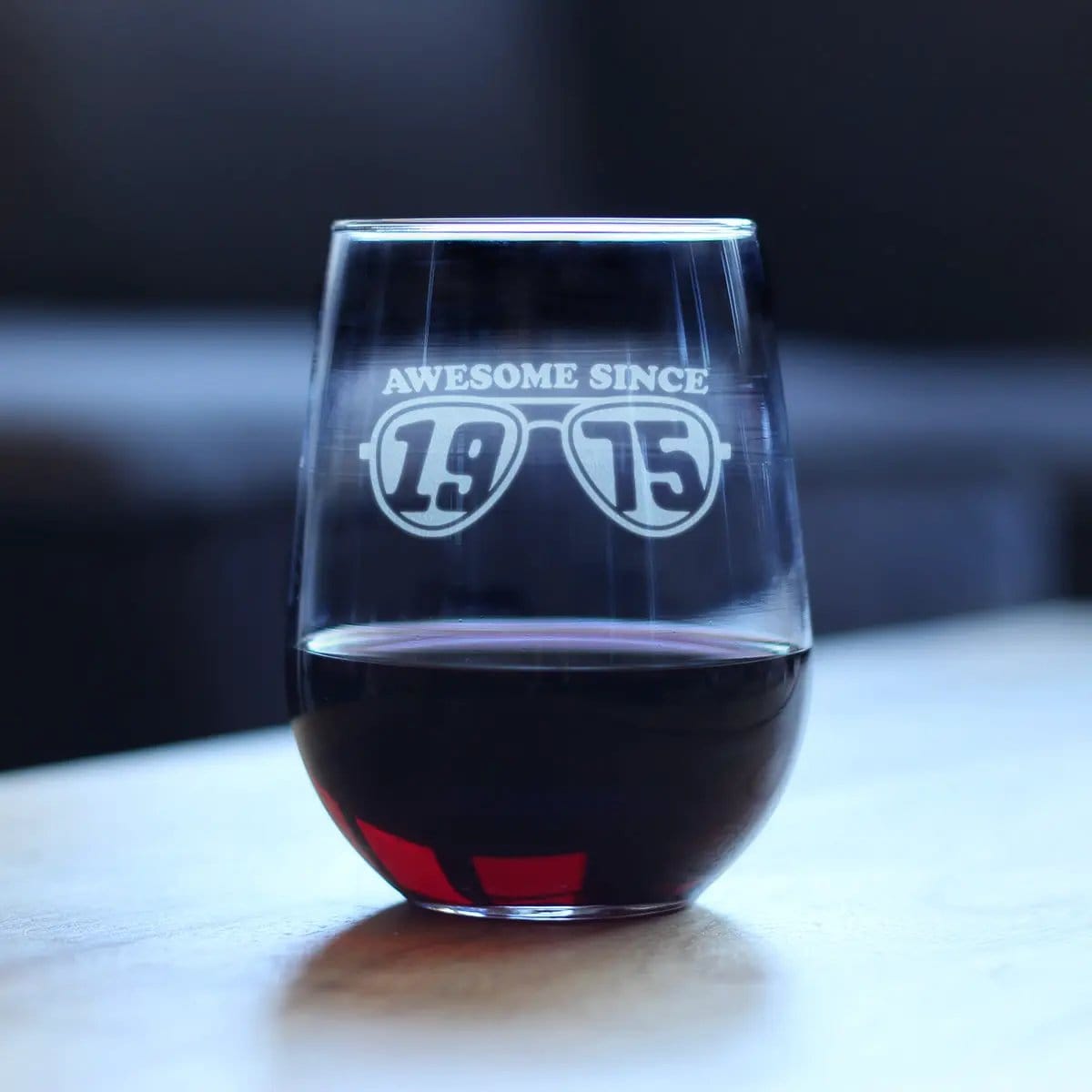 Etched Stemless Wine Glass | 17 oz | Dishwasher Safe | Awesome Since 1975 Engraved