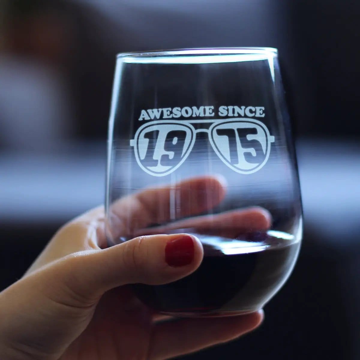 Etched Stemless Wine Glass | 17 oz | Dishwasher Safe | Awesome Since 1975 Engraved