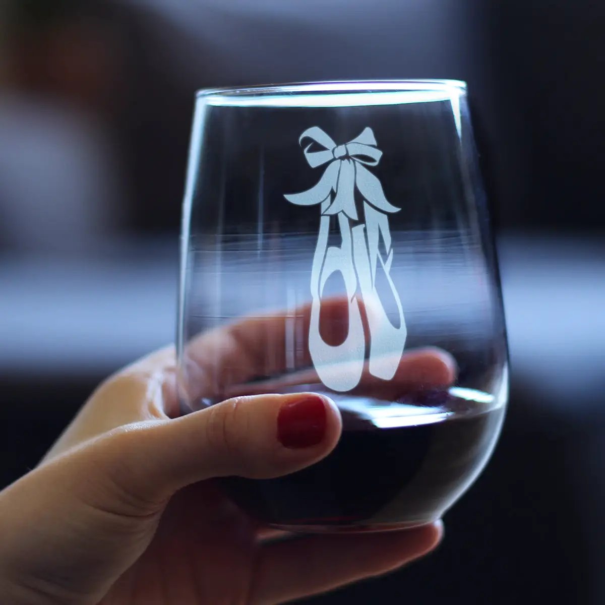 Stemless Wine Glass | 17 Ounce | Hand Etched Ballet Design