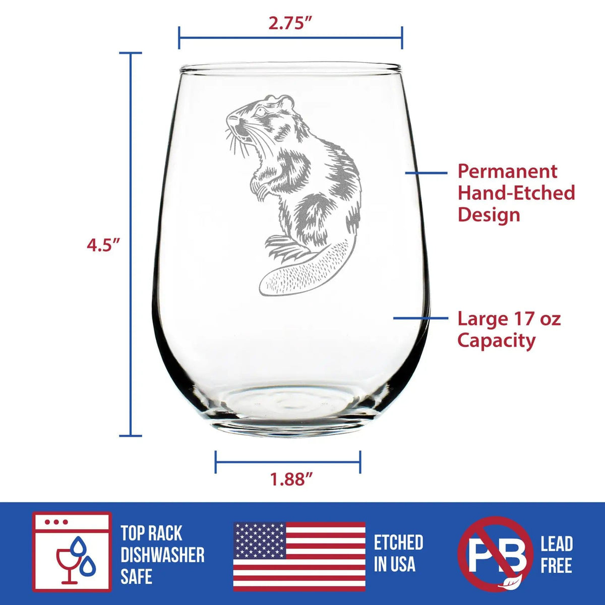 Etched Stemless Wine Glass | 17 oz | Dishwasher Safe | Beaver Engraved