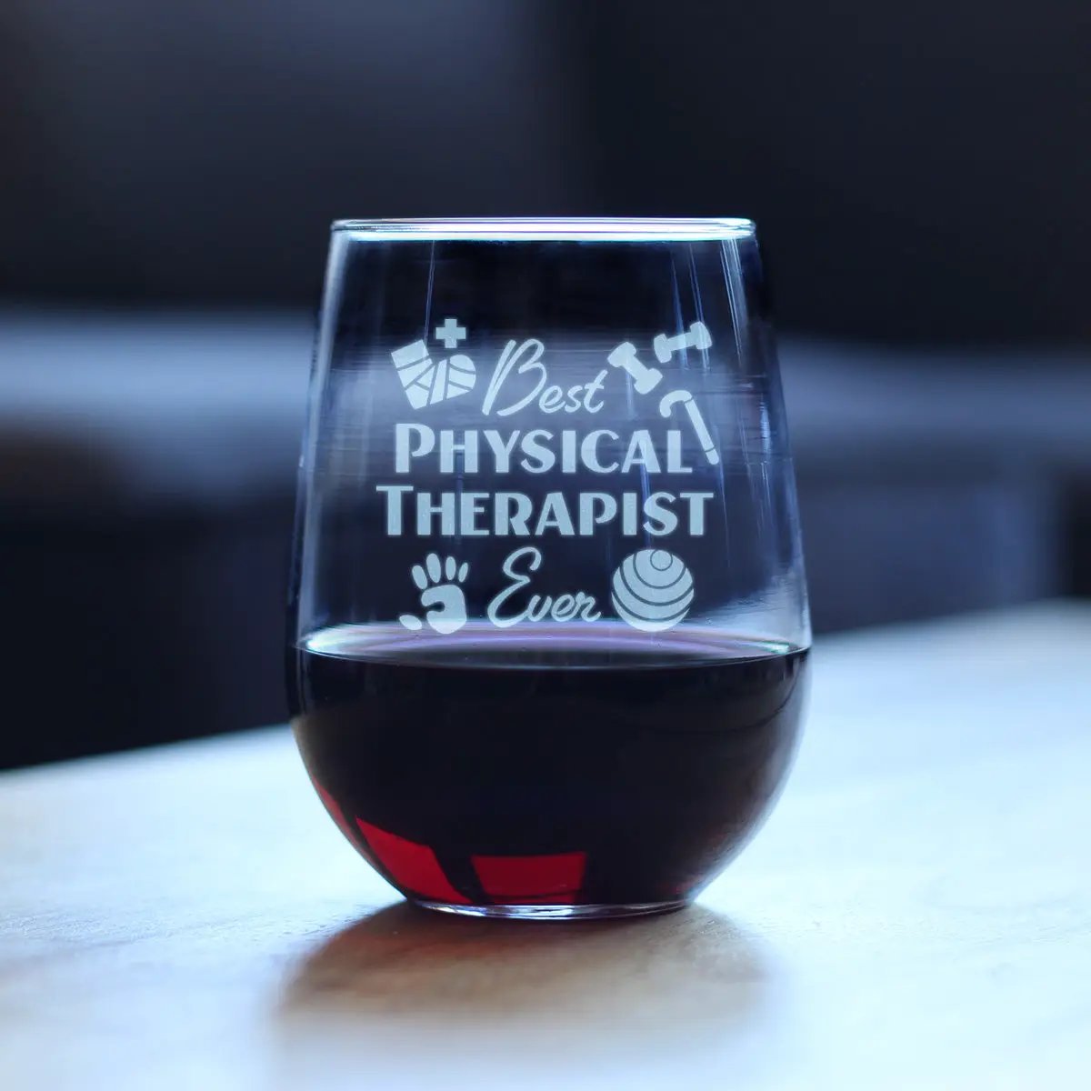 Physical Therapist Stemless Wine Glass | 17 Oz | Hand Etched Design | Dishwasher Safe