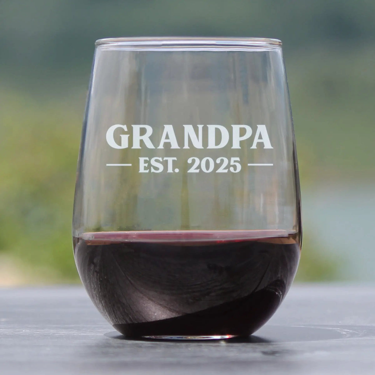 Stemless Wine Glass | 17 Oz Capacity | Hand Etched | Grandpa Est 2025
