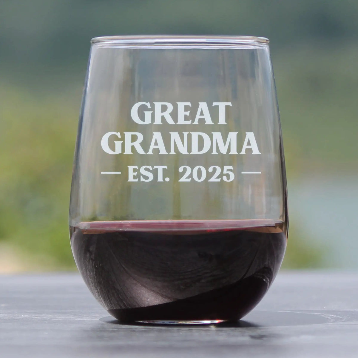 Stemless Wine Glass | Etched Great Grandma Est 2025 | 17 Oz