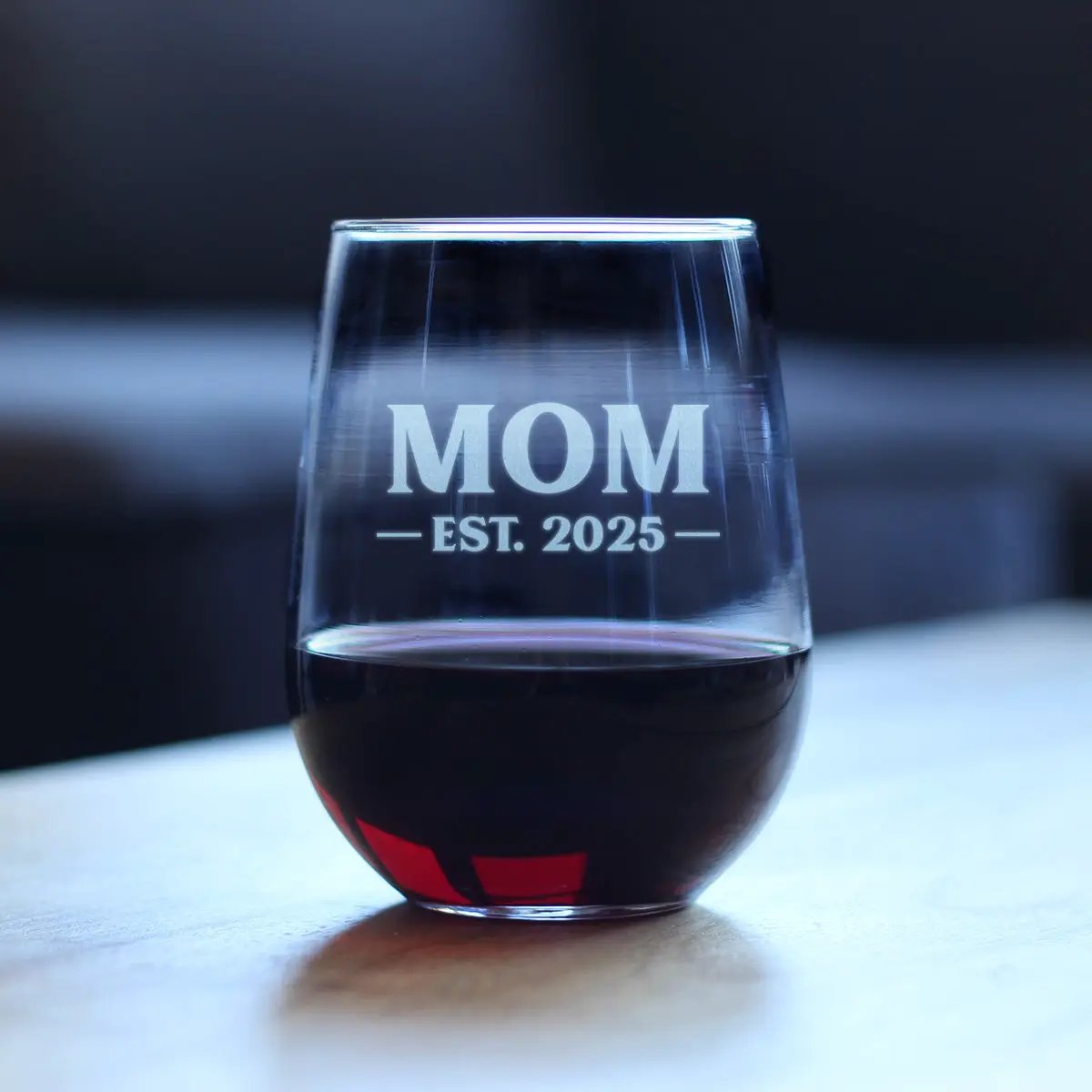 Stemless Wine Glass | Hand Etched Mom Design | 17 Ounce