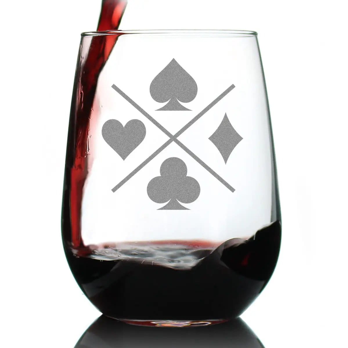 Etched Stemless Wine Glass | 17 oz | Dishwasher Safe | Card Suits Engraved