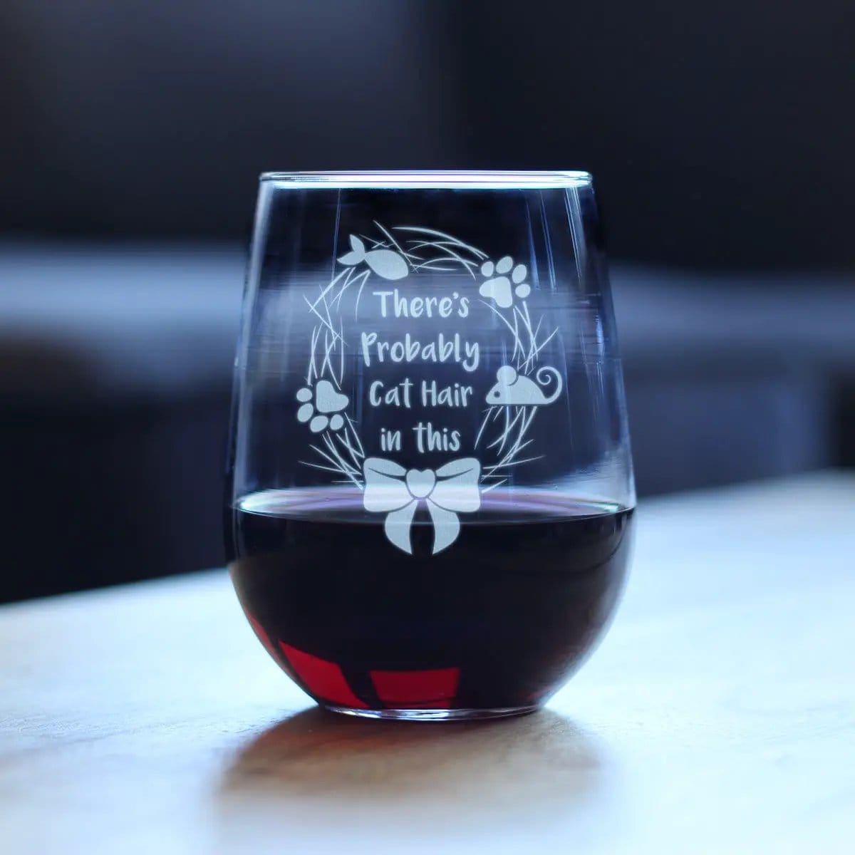 Stemless Wine Glass | 17 Ounce | Hand Etched | Cat Design