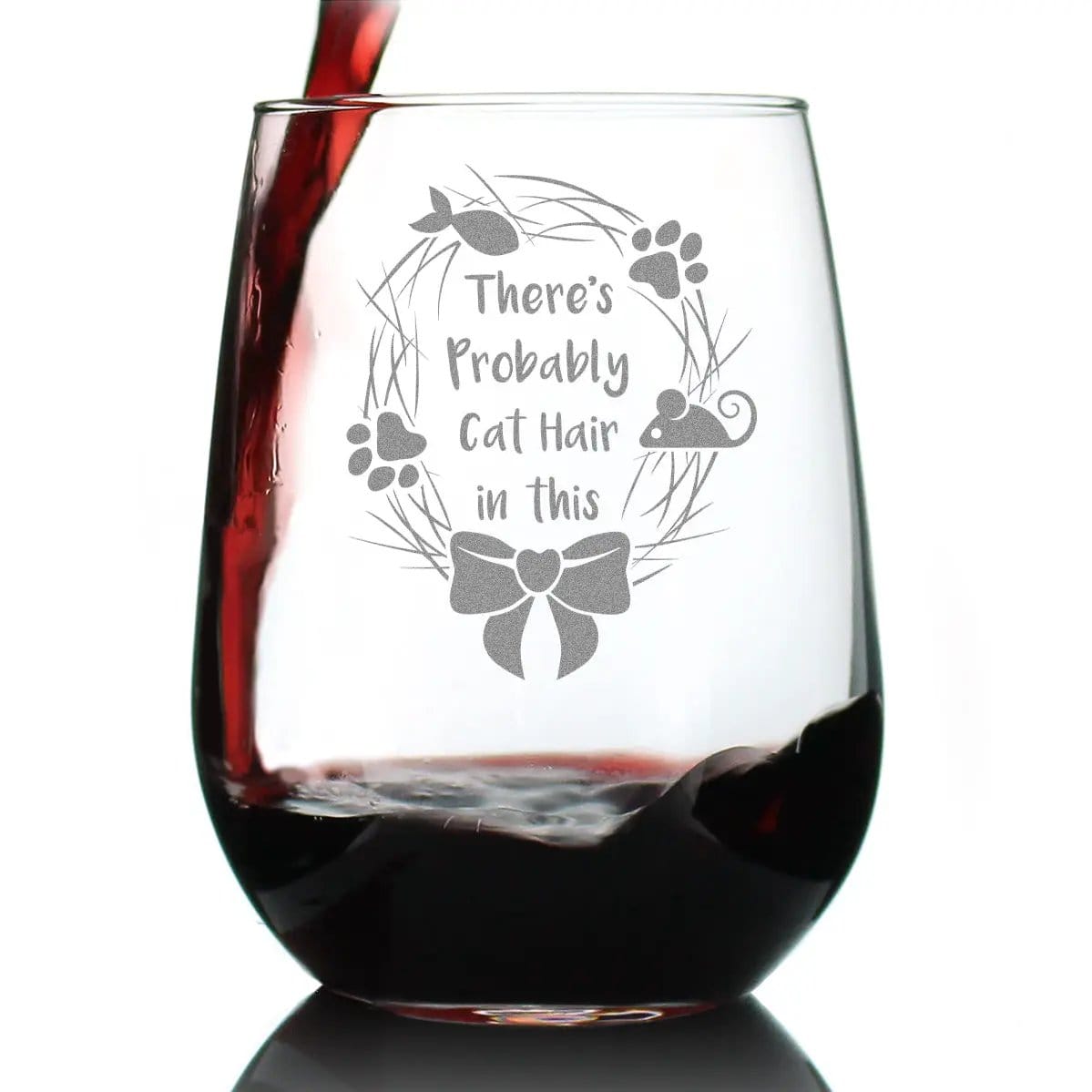 Stemless Wine Glass | 17 Ounce | Hand Etched | Cat Design