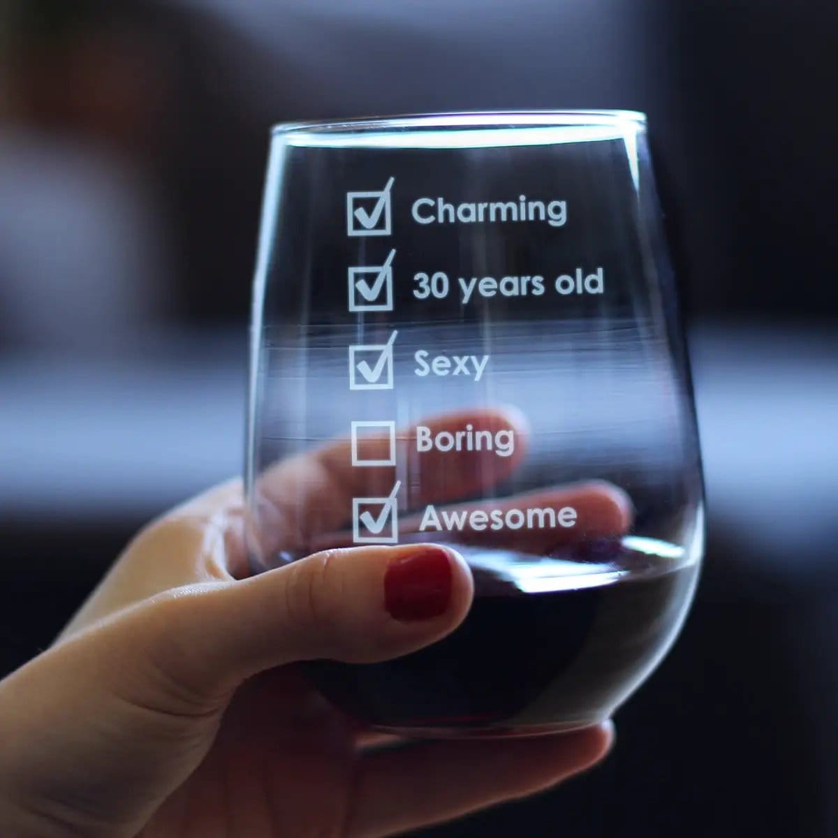 Etched Stemless Wine Glass | 17 oz | Dishwasher Safe | 30th Birthday Checklist