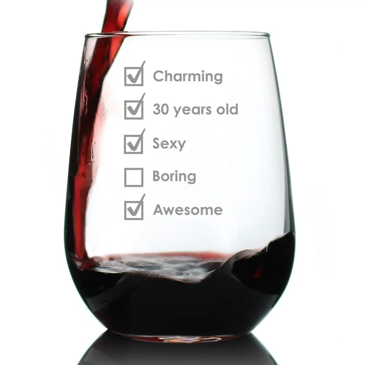Etched Stemless Wine Glass | 17 oz | Dishwasher Safe | 30th Birthday Checklist