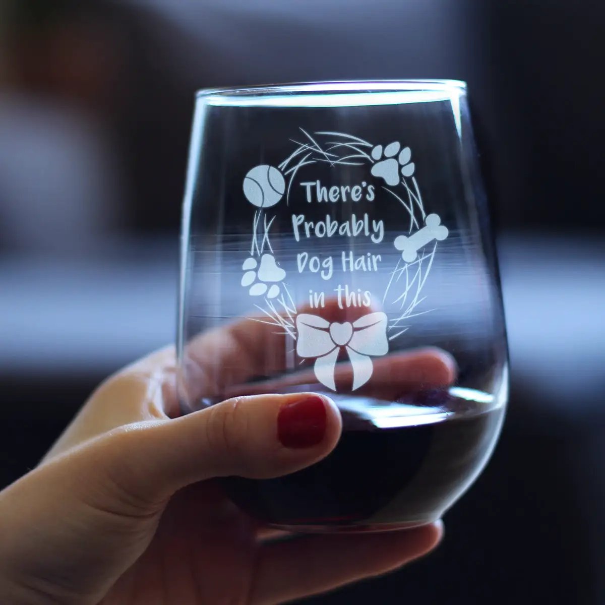 Stemless Wine Glass | 17 Oz Etched Design | Funny Dog Quote | Large