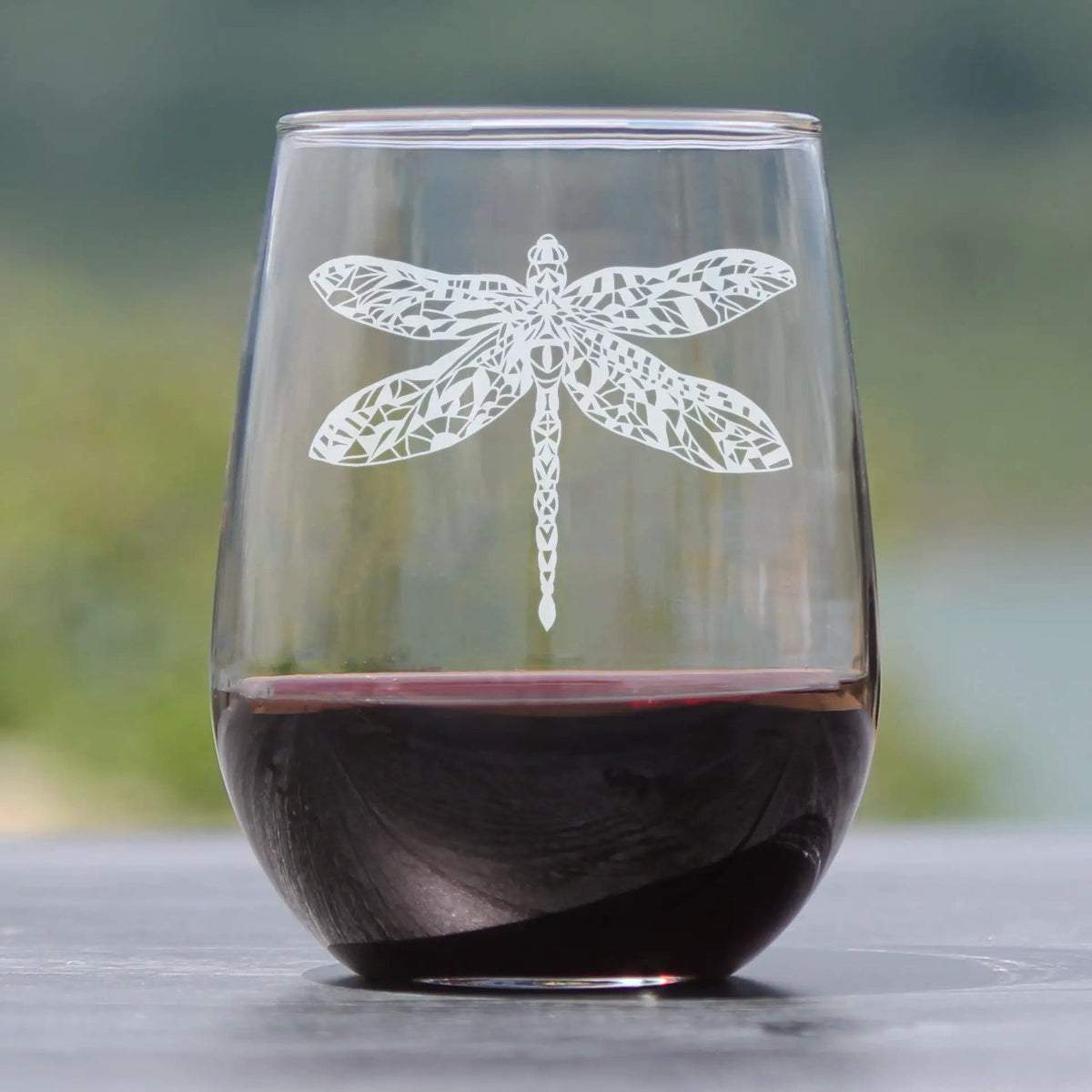 Etched Stemless Wine Glass | 17 oz | Dishwasher Safe | Dragonfly