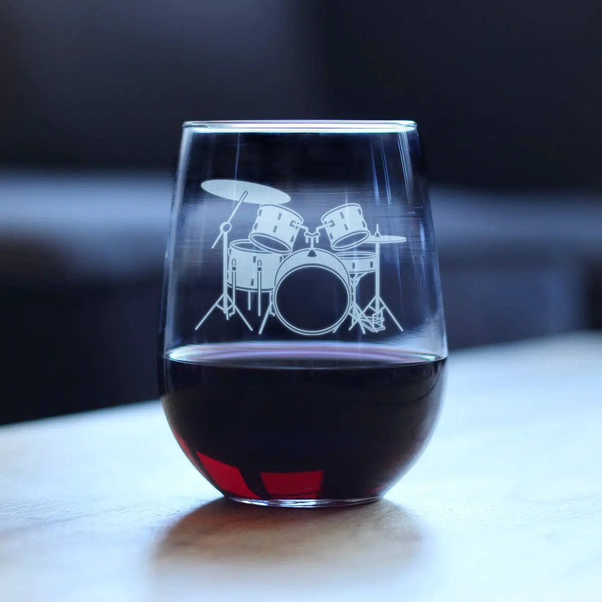 Stemless Wine Glass | 17 Oz | Permanent Drum Etching