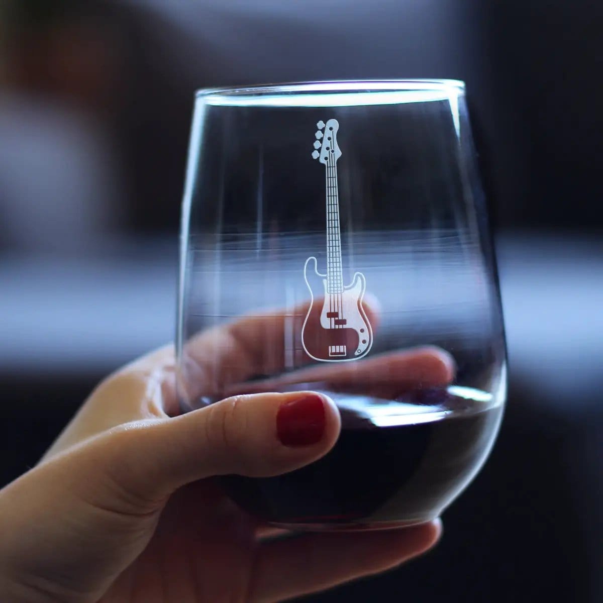 Etched Stemless Wine Glass | 17 oz | Dishwasher Safe | Electric Bass