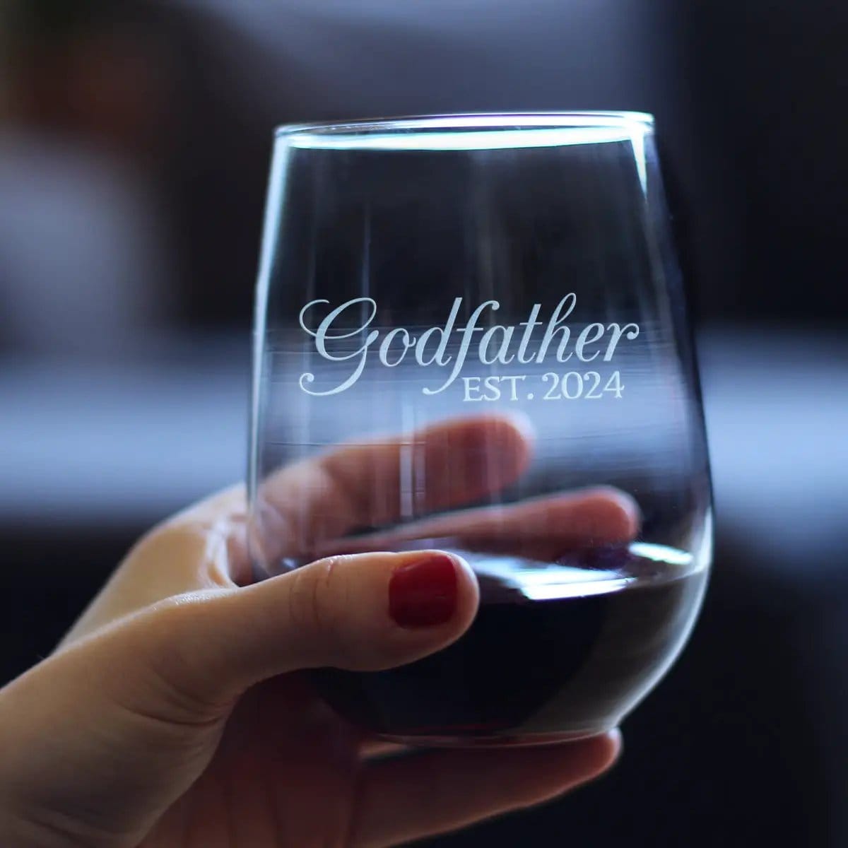 Etched Stemless Wine Glass | 17 oz | Dishwasher Safe | Godfather Est 2024 - New Godfather (Style 2)