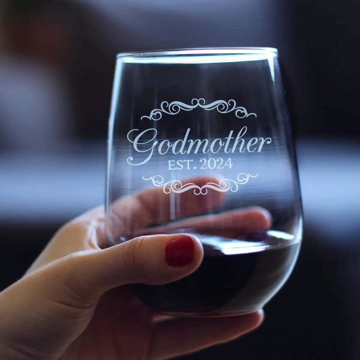 Etched Stemless Wine Glass | 17 oz | Dishwasher Safe | Godmother Est 2024 - New Godmother