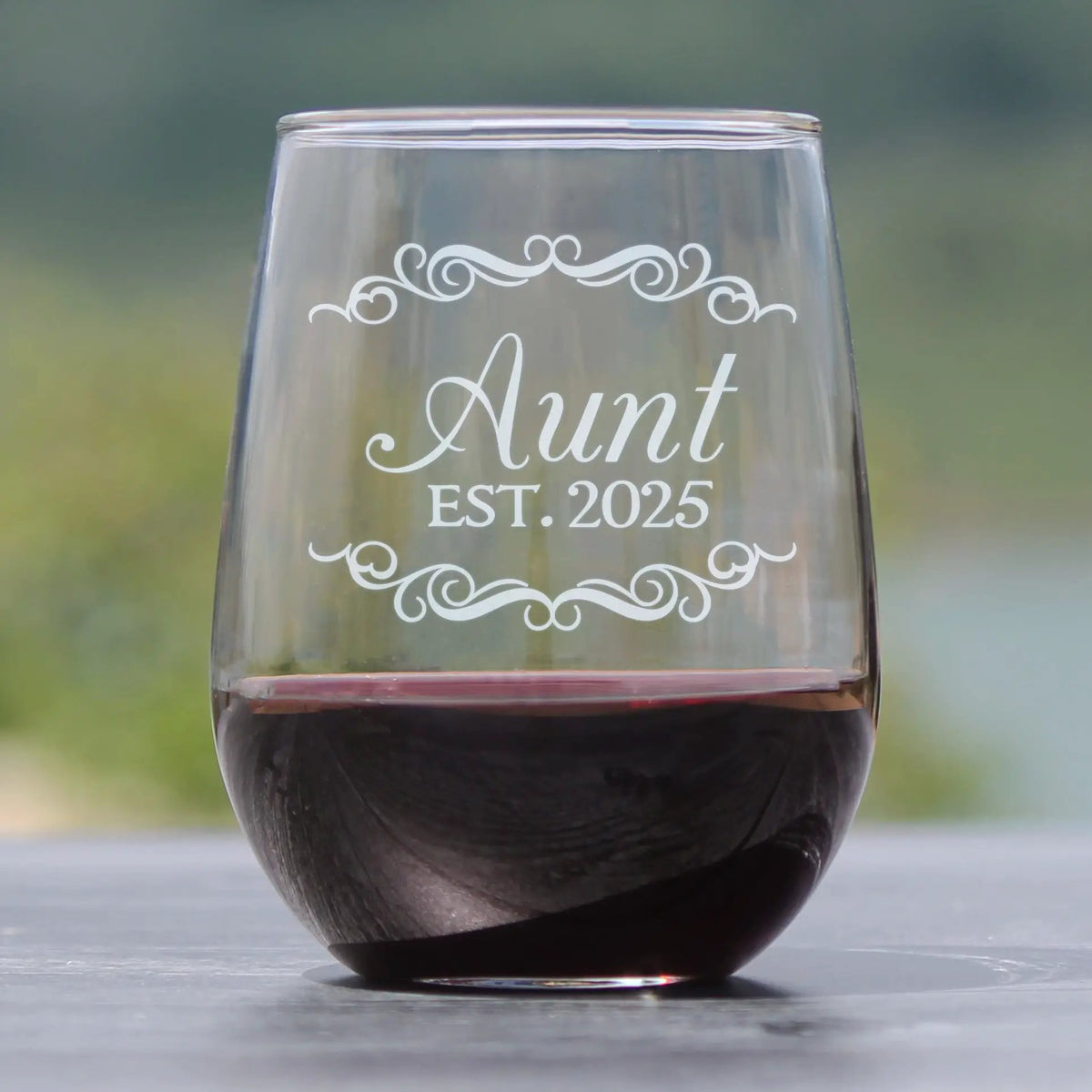 Stemless Wine Glass | 17 Oz Capacity | Hand Etched Text | Aunt Themed Design
