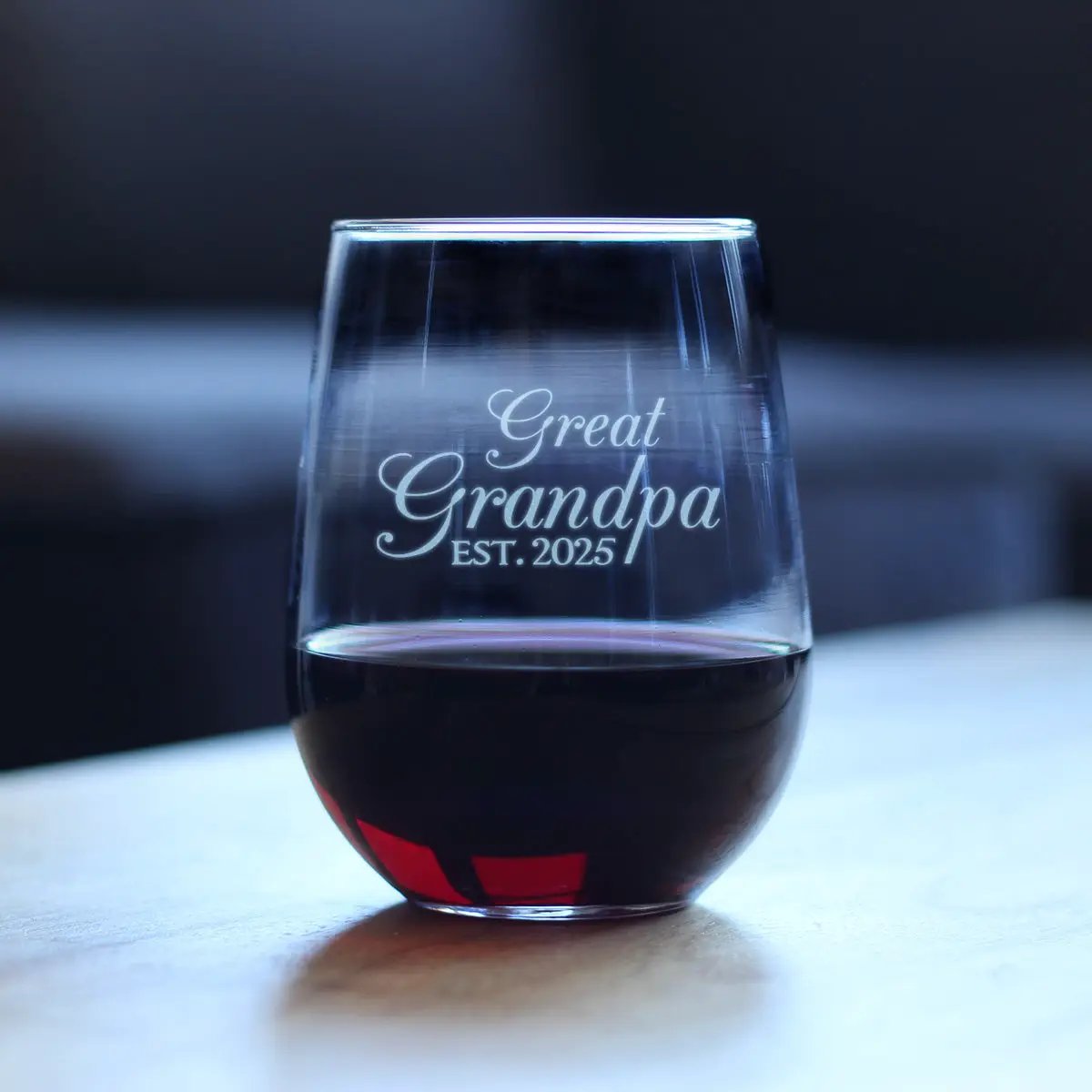 Etched Stemless Wine Glass | 17 Oz | Great Grandpa Est 2025