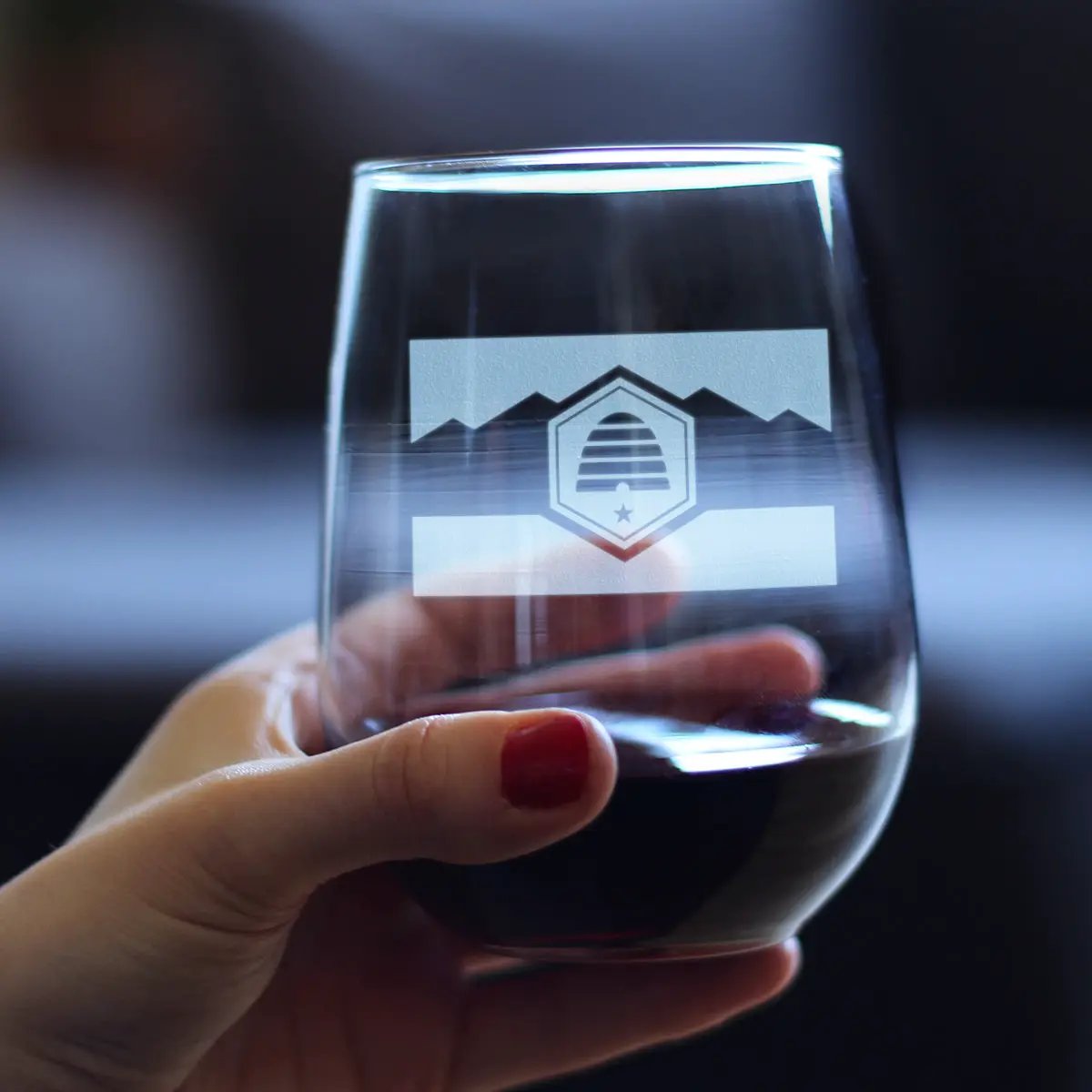 Utah Flag Stemless Wine Glass | Hand Etched | 17 Oz Capacity