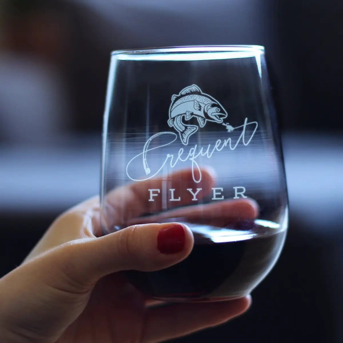 Etched Stemless Wine Glass | 17 oz | Dishwasher Safe | Frequent Flyer Engraved