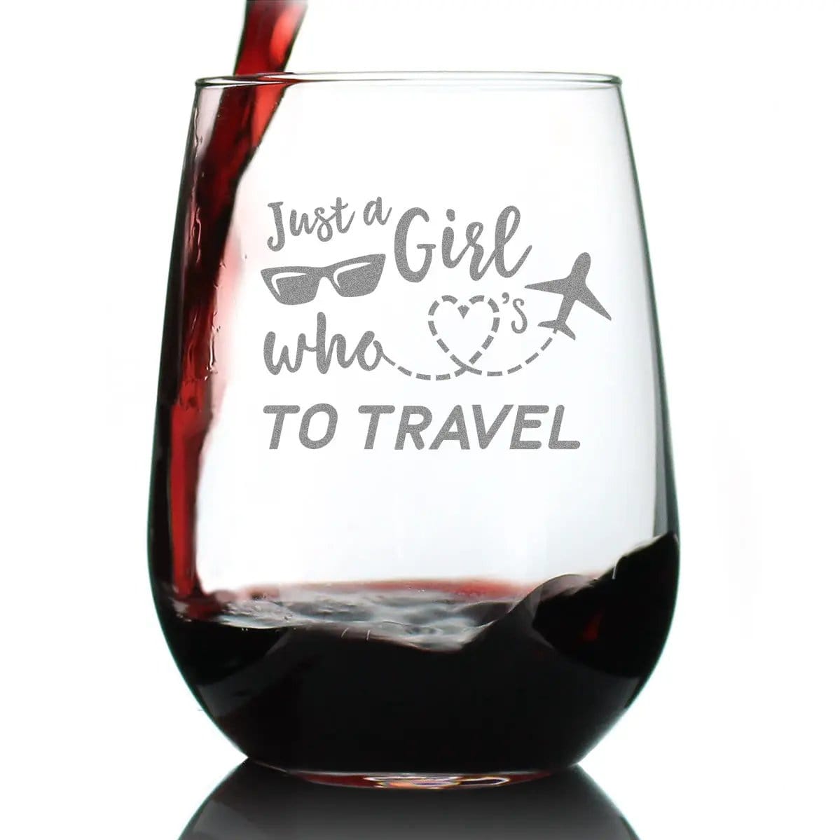 Stemless Wine Glass | 17 Ounce Capacity | Hand Etched Travel Quote