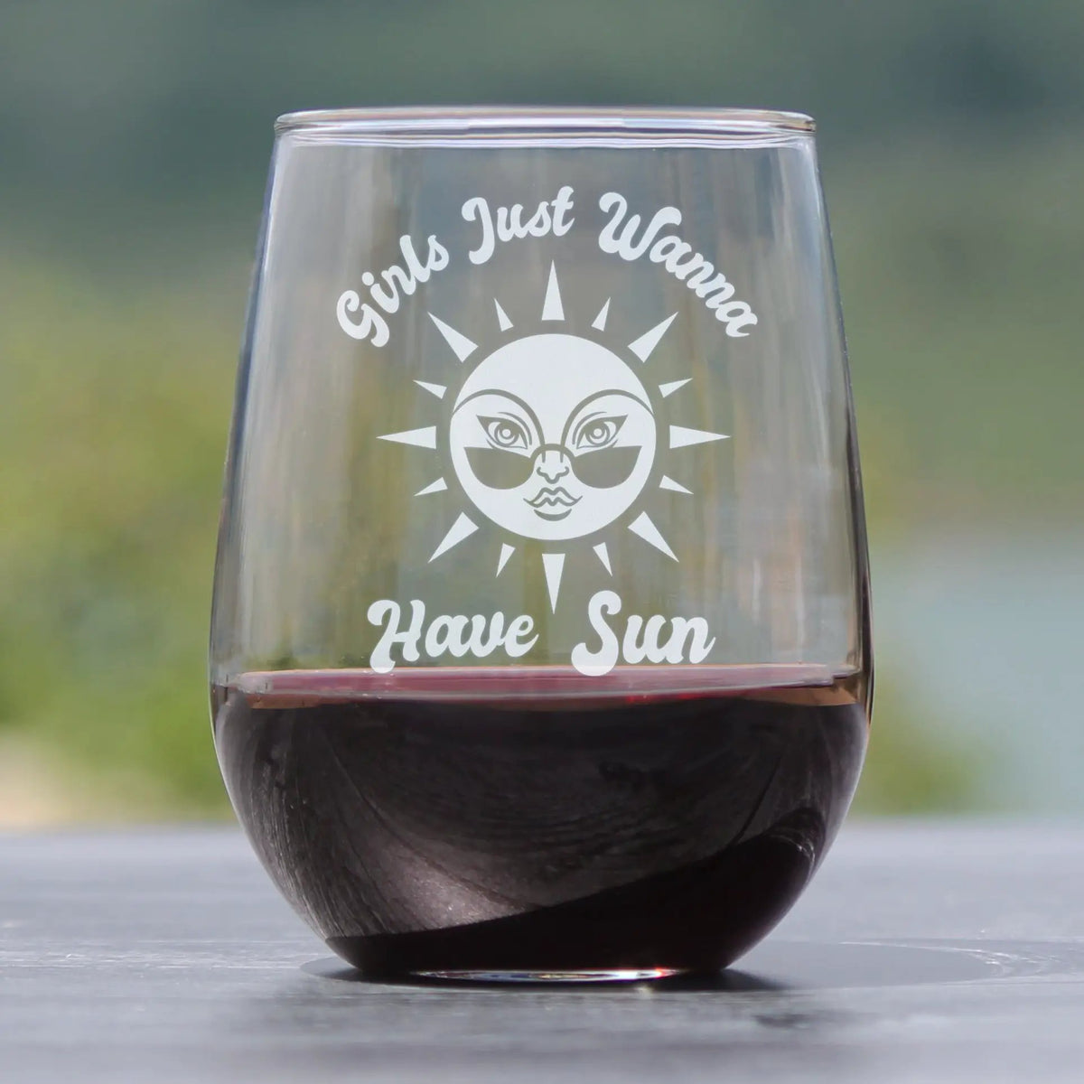 Stemless Wine Glass | 17 Oz Capacity | Hand Etched Design | Beach Theme