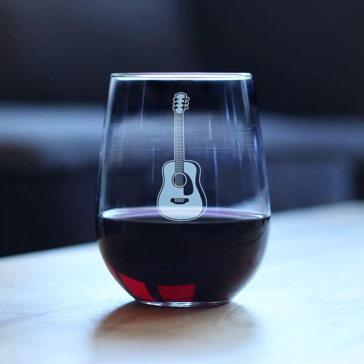 Etched Stemless Wine Glass | 17 oz | Dishwasher Safe | Acoustic Guitar