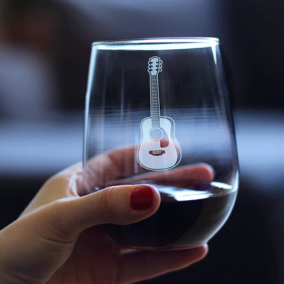 Etched Stemless Wine Glass | 17 oz | Dishwasher Safe | Acoustic Guitar