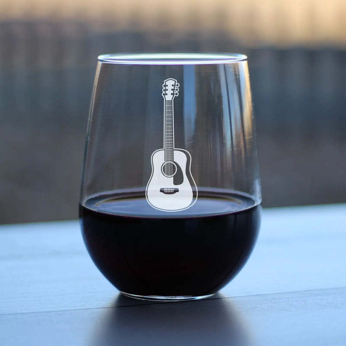 Etched Stemless Wine Glass | 17 oz | Dishwasher Safe | Acoustic Guitar