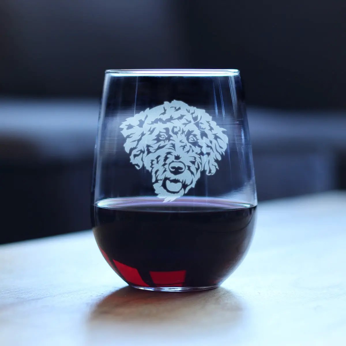 Stemless Wine Glass | Labradoodle Hand Etched Design | 17 Oz | Large