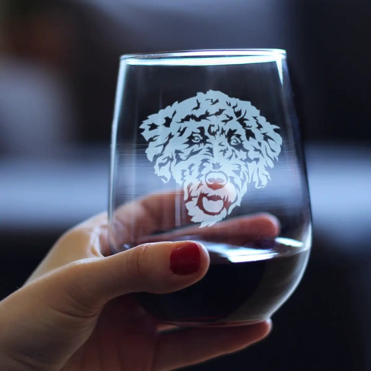 Stemless Wine Glass | Labradoodle Hand Etched Design | 17 Oz | Large